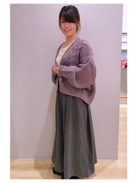 「ざっくりニットカーディガン」｜さ り ーさん（レディース・154cm）の秋コーディネート