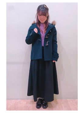 「ラベンダー」｜「アイテム（ダッフルコート）」を使った、さ り ーさん（レディース・154cm）の秋コーディネート