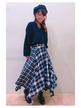 「earth music&ecology（アースミュージックアンドエコロジー）のアイテム（ハンチング/ベレー帽）」を使った、さ り ーさん（レディース・154cm）の秋コーディネート