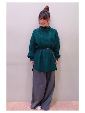 「ケーブルニット」｜「アイテム（チュニック）」を使った、さ り ーさん（レディース・154cm）の秋コーディネート