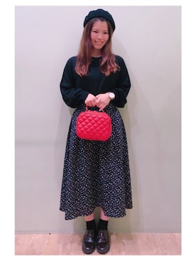 「襟付きトップス」｜「アイテム（ハンチング/ベレー帽）」を使った、さ り ーさん（レディース・154cm）の秋コーディネート