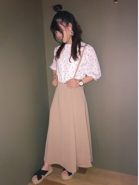 「とろみシャツ」｜「アイテム（ワンピース/ドレス）」を使った、さ り ーさん（レディース・154cm）の春コーディネート