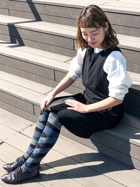 「Adam et Rope A・E・R（アダムエロペ）のアイテム（Tシャツ/カットソー、ホワイト系）」を使った、ANNA  SUZUKIさん（レディース・155cm）の春コーディネート