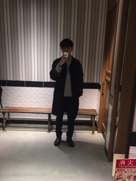 「Yohji Yamamoto（ヨウジヤマモト）のアイテム（チェスターコート）」を使った、せーやさん（メンズ・178cm）の冬コーディネート