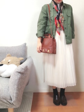 「白トップス」｜「アイテム（ジャケット/アウター）」を使った、non＊さん（レディース・154cm）の秋コーディネート