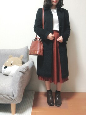 「Calvin Klein（カルバン・クライン）のアイテム（ステンカラーコート）」を使った、non＊さん（レディース・154cm）の冬コーディネート