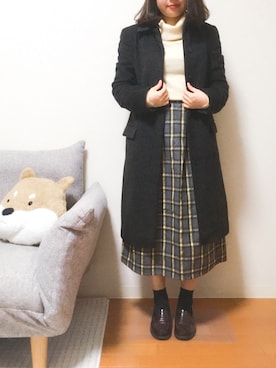「Calvin Klein（カルバン・クライン）のアイテム（ステンカラーコート）」を使った、non＊さん（レディース・154cm）の冬コーディネート