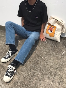 「メゾン キツネ(MAISON KITSUNE)」｜樋口さん（メンズ・163cm）の夏コーディネート