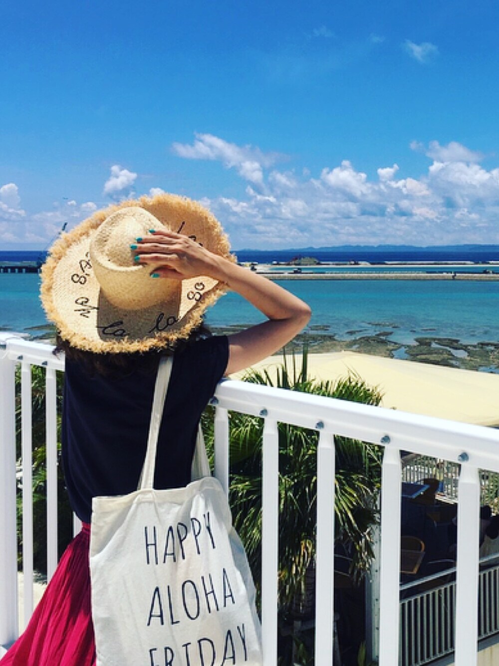 「沖縄、海、夏、夏コーデ、ハット、ストローハット、ZARA、ウミカジテラス」｜「ZARAのアイテム（ハット、ベージュ系）」を使った、U.kiさん（レディース・158cm）の夏コーディネートの1枚目の写真