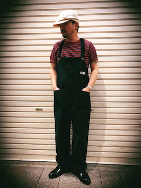 「HOUSTON（ヒューストン）のアイテム（オールインワン・サロペット）」を使った、ES.masaさん（メンズ・165cm）の春コーディネート