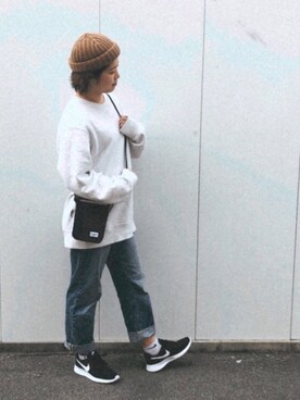 「UNIQLO（ユニクロ）のスウェットシャツ（長袖）（パーカー、ホワイト系）」を使った、M i k iさん（レディース）の春コーディネート
