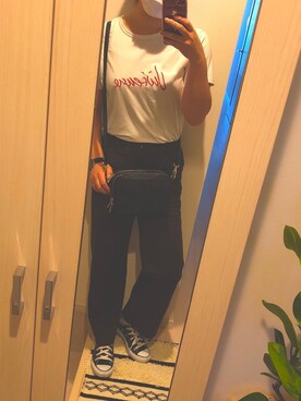 「CONVERSE（コンバース）の【CONVERSE】CANVAS ALLSTAR OX コンバースオールスターローカットキャンバススニーカー（スニーカー、グレー系）」を使った、M i k iさん（レディース）の夏コーディネート