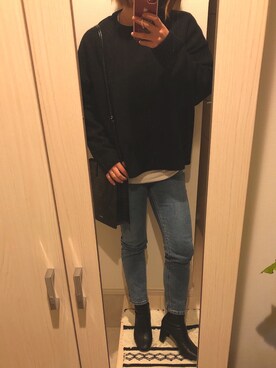 「LOWRYS FARM（ローリーズファーム）のストレッチヒールブーツ　851418（ブーツ、ブラック系）」を使った、M i k iさん（レディース）の冬コーディネート