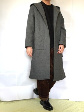 「フードコート」｜「アイテム（チェスターコート）」を使った、KAZUMAさん（メンズ・173cm）の冬コーディネート