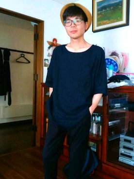 「GU（ジーユー）のアイテム（その他パンツ、ブラック系）」を使った、oh-gさん（メンズ・165cm）の夏コーディネート
