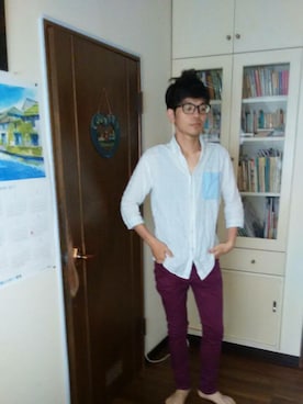 「GU（ジーユー）のアイテム（その他パンツ、レッド系）」を使った、oh-gさん（メンズ・165cm）の夏コーディネート
