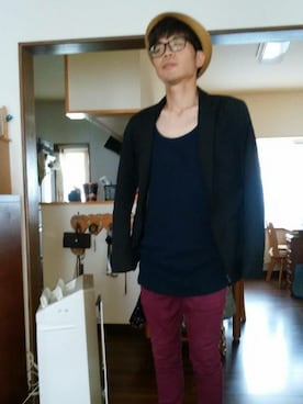 「GU（ジーユー）のアイテム（タンクトップ、ブラック系）」を使った、oh-gさん（メンズ・165cm）の夏コーディネート