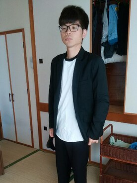 「GU（ジーユー）のアイテム（その他パンツ、ブラック系）」を使った、oh-gさん（メンズ・165cm）の夏コーディネート