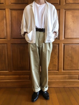 「プラスJ」｜「アイテム（チノパンツ）」を使った、muuuuuさん（メンズ・175cm）の春コーディネート