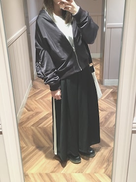 「ゆるゆる」｜「アイテム（MA-1）」を使った、ふーさん（レディース・159cm）の秋コーディネート