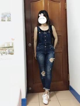 「stradivarius（ストラディバリウス）のアイテム（オールインワン・サロペット）」を使った、Bubbleさん（レディース・164cm）の夏コーディネート