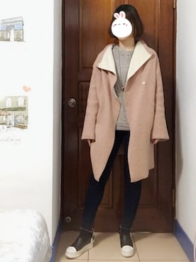 「アイテム（ダッフルコート、ピンク系）」を使った、Bubbleさん（レディース・164cm）の冬コーディネート