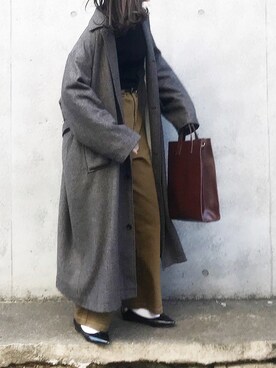 「ワークパンツ」｜「アイテム（ステンカラーコート）」を使った、𝙰 𝚈 𝚄 𝙼 𝙸さん（レディース・164cm）の冬コーディネート