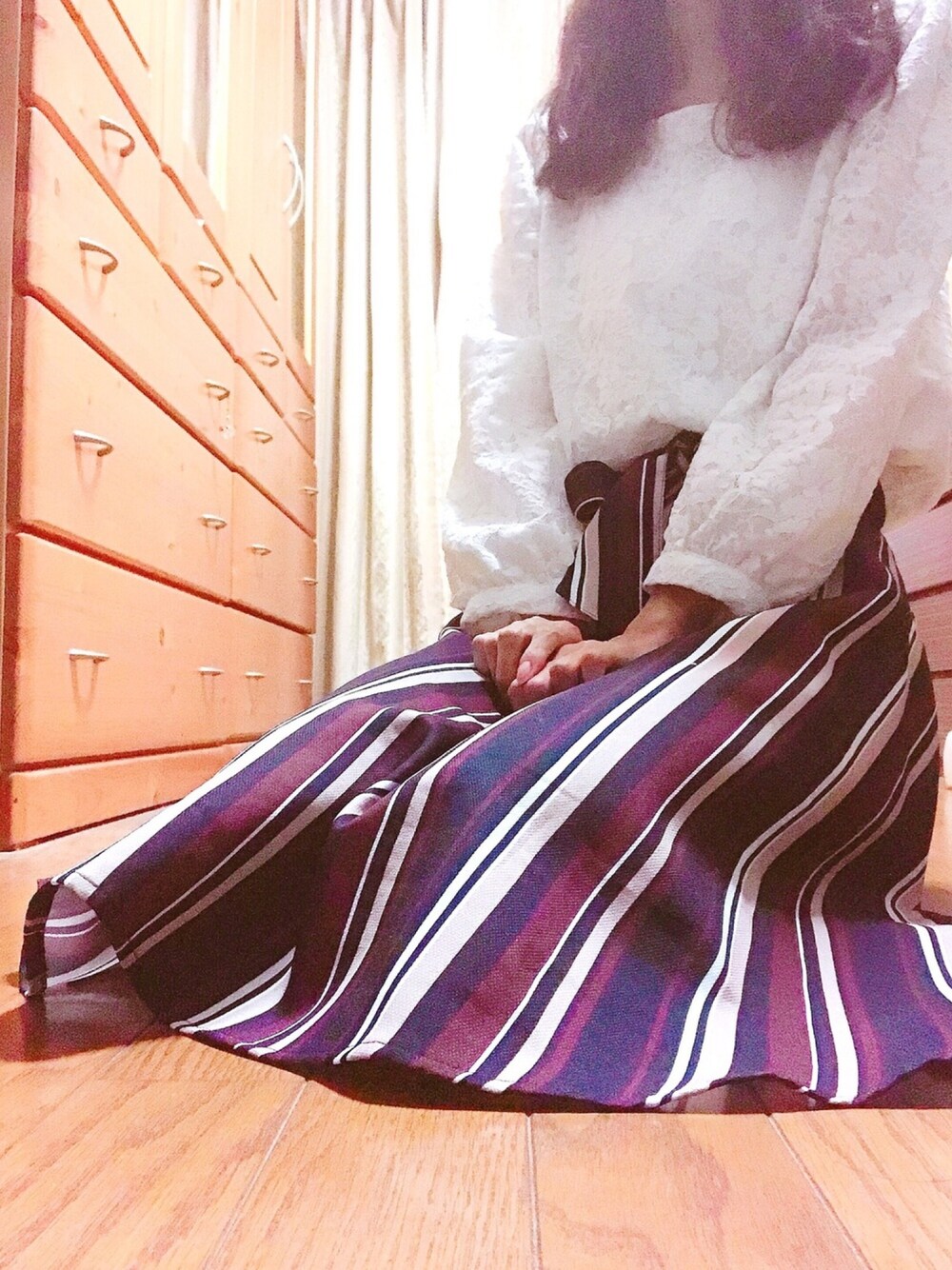 yuzyさんの「マルチストライプミディスカート（Allamanda）」を使ったコーディネート