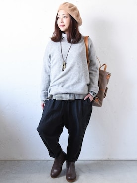 「hagumu（ハグム）のアイテム」を使った、staff-Uさん（レディース・152cm）の秋コーディネート