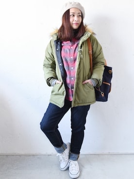 「フランネルシャツ」｜「アイテム（ブルゾン）」を使った、staff-Uさん（レディース・152cm）の秋コーディネート