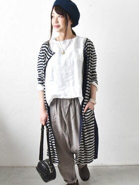 「＃カーディガン」｜staff-Uさん（レディース・152cm）の春コーディネート