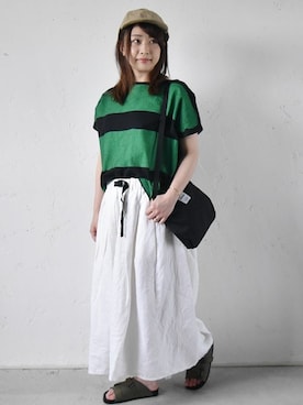 「アイテム（デニムスカート、ホワイト系）」を使った、staff-Uさん（レディース・152cm）の夏コーディネート