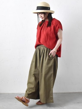 「カーキパンツ」｜staff-Uさん（レディース・152cm）の夏コーディネート