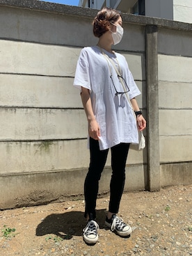 「UNIQLO（ユニクロ）のアイテム（T Shirts、ホワイト系）」を使った、miiii13さん（レディース・158cm）の夏コーディネート