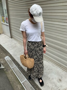 「Doux archives（ドゥアルシーヴ）の単色花デシンスカート（Skirt、ブラック系）」を使った、miiii13さん（レディース・158cm）の夏コーディネート