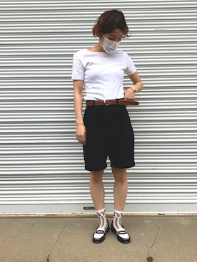 「JOURNAL STANDARD relume（ジャーナルスタンダード　レリューム）のニムハーフパンツ◆（Pants、ブラック系）」を使った、miiii13さん（レディース・158cm）の夏コーディネート