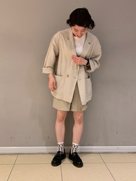「SENSE OF PLACE by URBAN RESEARCH（センスオブプレイスバイアーバンリサーチ）のリネンレーヨン ハーフパンツ（Pants、ベージュ系）」を使った、miiii13さん（レディース・158cm）の夏コーディネート