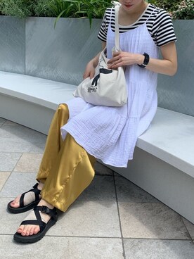 「靴下屋（クツシタヤ）の靴下屋/ ラメトングタイプ（Socks、ベージュ系）」を使った、miiii13さん（レディース・158cm）の夏コーディネート