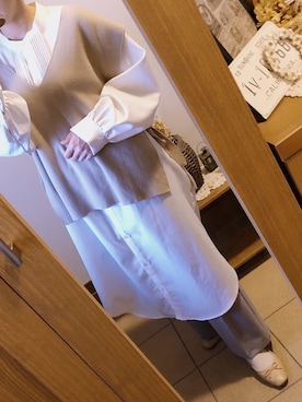 「いつもありがとうございます」｜「アイテム（シャツワンピース）」を使った、kinaさん（レディース・155cm）の冬コーディネート