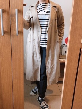 「いつもありがとうございます」｜「アイテム（トレンチコート）」を使った、kinaさん（レディース・155cm）の春コーディネート