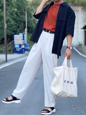 Tシャツ カットソーを使った ダークオレンジ のメンズ人気ファッションコーディネート Wear