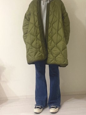「FREAK'S STORE（フリークスストア）のM-65キルトライナージャケット（ミリタリージャケット）」を使った、みみさんさん（レディース・159cm・20代）の春コーディネート