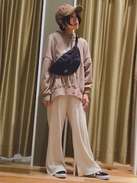 「Green　Parks（グリーンパークス）の裏毛ボリュームパーカー＊（パーカー）」を使った、ゆいさん（レディース・156cm）の秋コーディネート