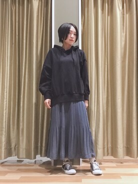 「Green　Parks（グリーンパークス）の裏毛ボリュームパーカー＊（パーカー）」を使った、ゆいさん（レディース・156cm）の秋コーディネート