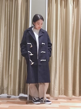 「白ニット」｜「アイテム（ダッフルコート）」を使った、ゆいさん（レディース・156cm）の冬コーディネート