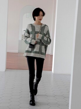 「coco’sのアイテム（ニット/セーター、グリーン系）」を使った、Coco’sさん（レディース・162cm）の冬コーディネート