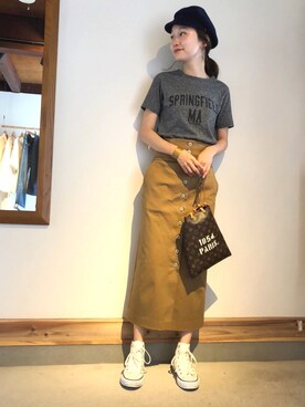「URBAN RESEARCH ROSSO WOMEN（アーバンリサーチ　ロッソ）のフロント釦タイトスカート（スカート）」を使った、mioさん（レディース・166cm）の夏コーディネート