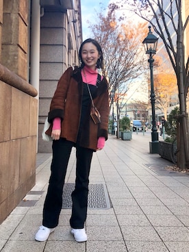 「JOHN SMEDLEY（ジョンスメドレー）のアイテム（トップス）」を使った、mioさん（レディース・166cm）の冬コーディネート