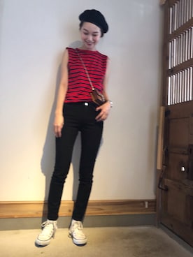 「Acne Studios（アクネストゥディオズ）のACNE STUDIOS SKIN 5 BLACK（デニムパンツ）」を使った、mioさん（レディース・165cm）の夏コーディネート
