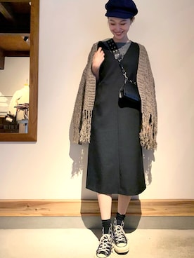 「URBAN RESEARCH ROSSO WOMEN（アーバンリサーチ　ロッソ）のアイテム（ジャンパースカート）」を使った、mioさん（レディース・166cm）の秋コーディネート